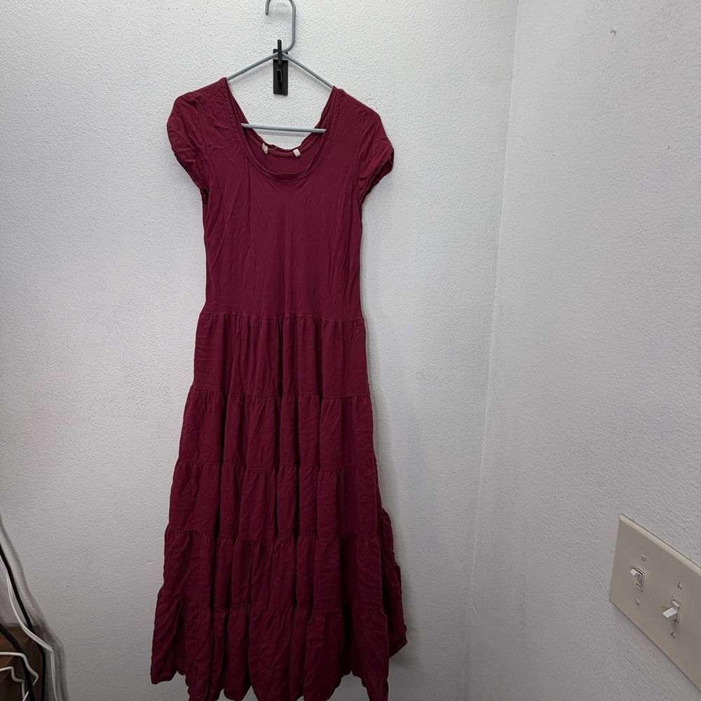 Soft Surroundings Kara Tiered Maxi Dress Berry Red Cottagecore Modest SZ S